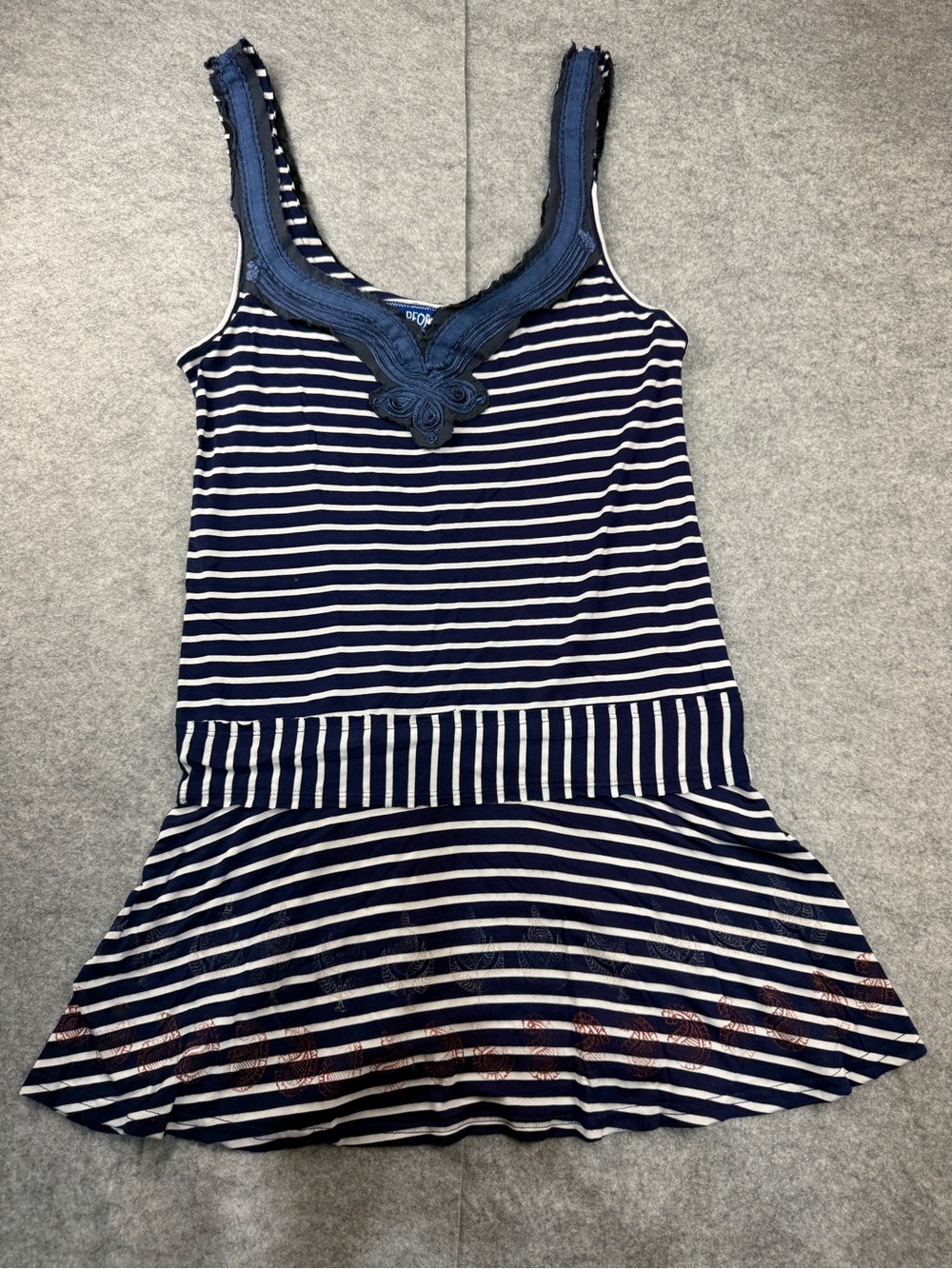 Vintage Tennis Dress Free People L Y2K Navy Stripe Drop Waist Mini